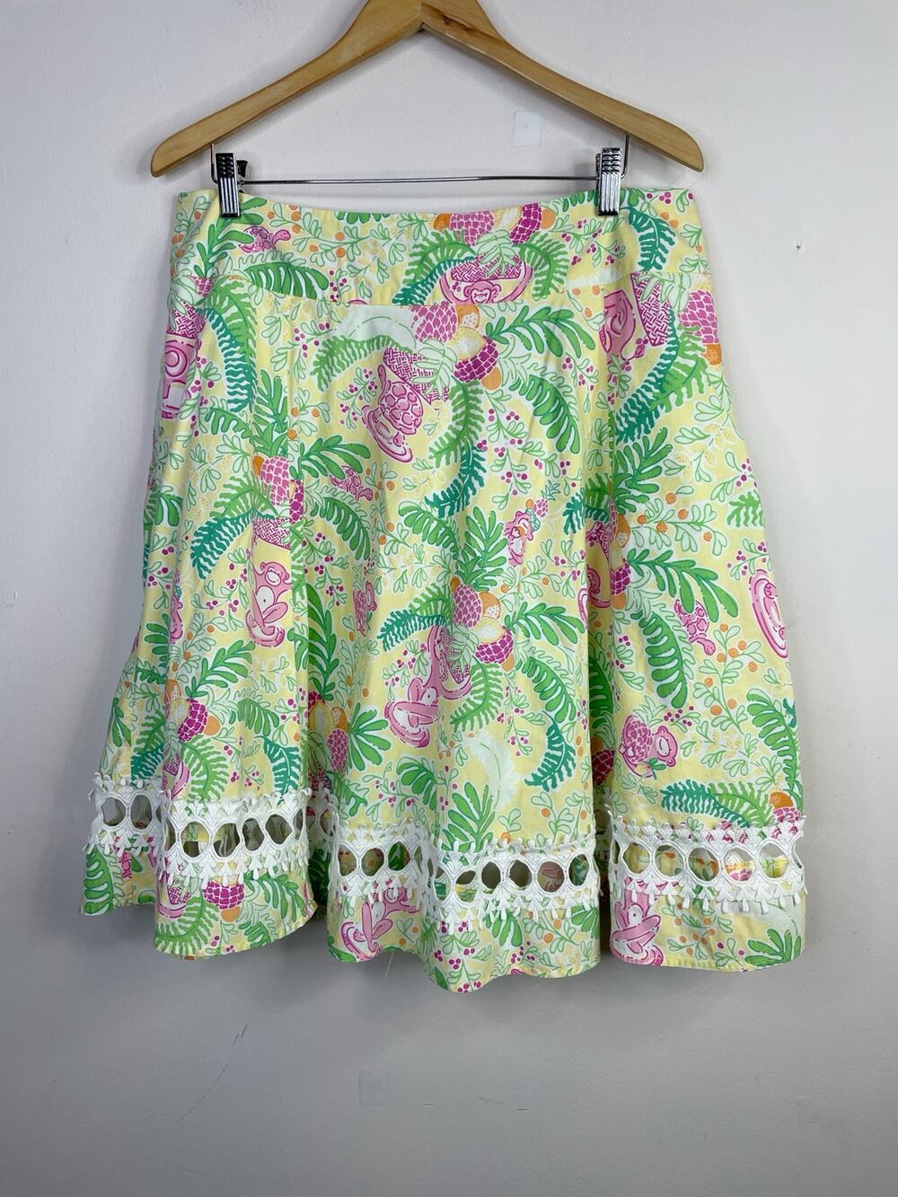 Vintage Lilly Pulitzer Lemon Sorbet Yellow Paradise Lace Trim A Line Skirt 12